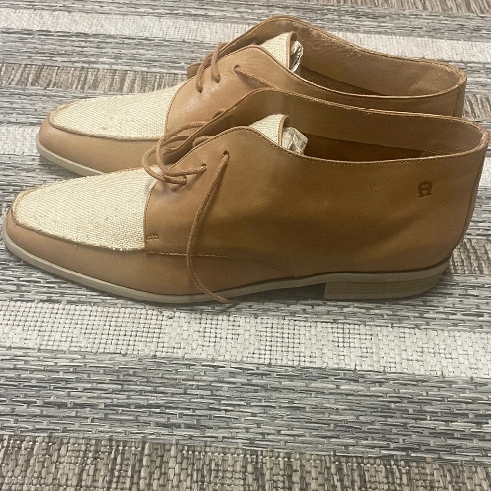 Etienne Aigner Vintage Ankle Boots Tan Leather Risa Oxford Linen